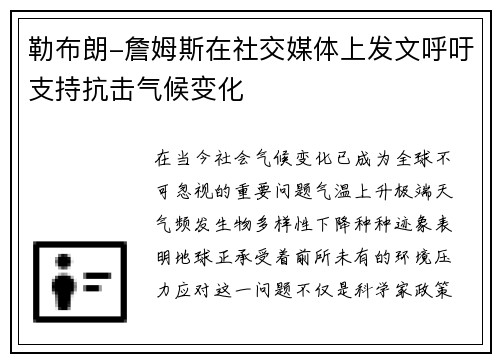 勒布朗-詹姆斯在社交媒体上发文呼吁支持抗击气候变化